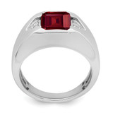 14k White Gold Emerald-cut Created Ruby and Diamond Mens Ring