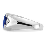 14k White Gold Emerald-cut Created Sapphire and Diamond Mens Ring