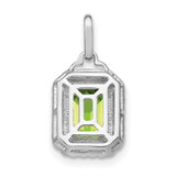 14k White Gold Emerald-cut Peridot and Diamond Halo Pendant