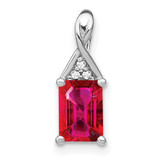 14k White Gold Emerald-shape Ruby and Diamond Pendant - PM-AE5B874B-6053