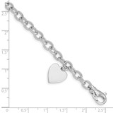 14k White Gold Engravable 19x13mm Solid Dangle Heart Charm and Solid Polished Link 8.5 inch Bracelet