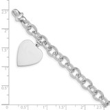 14k White Gold Engravable 23x17mm Solid Dangle Heart Charm and Solid Polished Link 7.5 inch Bracelet