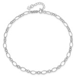 14k White Gold Fancy Figaro Link 9 inch Anklet Plus 1 inch Heart Dangle Extender