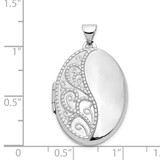 14k White Gold Fancy Half Swirl Design 26mm Oval Locket