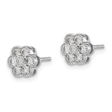 14k White Gold Floral Diamond Post Earrings