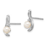 14k White Gold FW Cultured Pearl and Diamond Post Earrings - XB-4C87461E-6851