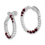 14k White Gold Garnet Oval Hoop Earrings