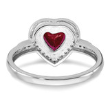14k White Gold Heart Created Ruby and Diamond Halo Ring