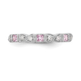 14k White Gold Heart Design 1/10 carat Diamond and Pink Sapphire Complete Band