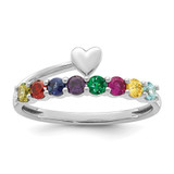 14k White Gold Heart with 8 Birthstone Mother's  Ring Mounting