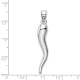14k White Gold Hollow 3D Italian Horn Pendant - K6-D8AC01B5-3369
