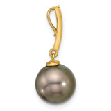 14k 10-11mm Black Round Tahitian Saltwater Cultured Pearl and .07 Carat Diamond Dangle Chain Slide