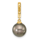 14k 10-11mm Black Round Tahitian Saltwater Cultured Pearl and .07 Carat Diamond Dangle Chain Slide