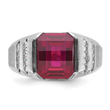 14k White Gold IBGoodman Men's Created Ruby and 1/5 carat Diamond Complete Ring