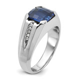 14k White Gold IBGoodman Men's Created Sapphire and 1/20 carat Diamond Complete Ring