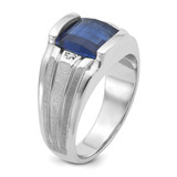 14k White Gold IBGoodman Men's Satin Created Sapphire and Diamond Complete Ring