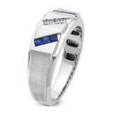 14k White Gold IBGoodman Men's Satin Lab Created Sapphire and 1/10 carat Diamond Complete Ring