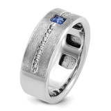 14k White Gold IBGoodman Men's Satin Lab Created Sapphire and 1/8 carat Diamond Complete Ring - B5-9B6F609C-3247