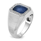 14k White Gold IBGoodman Men's Satin Sapphire Doublet Stone and 1/4 carat Diamond Complete Ring