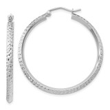 14K White Gold Knife Edge Diamond-cut 2.5x25mm Hoop Earrings - TC-4D7B4CAB-7633