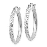 14K White Gold Knife Edge Diamond-cut 2.5x25mm Hoop Earrings - TC-6350DA21-6914