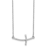 14k White Gold Large Sideways Curved Twist Cross 19 inch Necklace