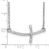 14k White Gold Large Sideways Curved Twist Cross 19 inch Necklace