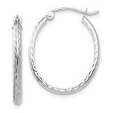 14k White Gold Lightweight Diamond-cut Oval Hoop Earrings - TE-E1E0453B-6085