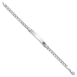 14K White Gold Medical Semi-solid Chain/Solid Plate 37x6mm Off-Center Red Enamel Curb Link 8 inch ID Bracelet