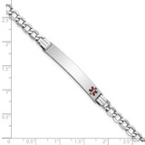 14K White Gold Medical Semi-solid Chain/Solid Plate 37x6mm Off-Center Red Enamel Curb Link 8 inch ID Bracelet