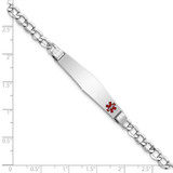 14K White Gold Medical Semi-Solid Chain/Solid Plate Soft Diamond Shape 37x9mm Off-Center Red Enamel Cuban Link 8 inch ID Bracelet