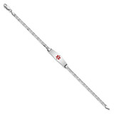 14K White Gold Medical Solid Chain/Solid Plate 24x7mm Soft Diamond Shape Centered Red Enamel Anchor Link 7 inch ID Bracelet - XM-52B79219-7957