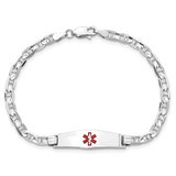 14K White Gold Medical Solid Chain/Solid Plate 24x7mm Soft Diamond Shape Centered Red Enamel Anchor Link 7 inch ID Bracelet - XM-91F877BC-8655