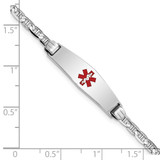 14K White Gold Medical Solid Chain/Solid Plate 24x7mm Soft Diamond Shape Centered Red Enamel Anchor Link 8 inch ID Bracelet - XM-B29DC41B-3412