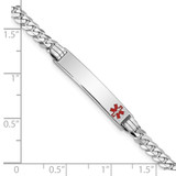 14K White Gold Medical Solid Chain/Solid Plate 26x5mm Off-Center Red Enamel Flat Curb Link 7 inch ID Bracelet - XM-EB255308-4507
