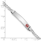 14K White Gold Medical Solid Chain/Solid Plate 26x5mm Off-Center Red Enamel Flat Curb Link 8 inch ID Bracelet - XM-E3FE7D4E-3542