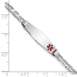 14K White Gold Medical Solid Chain/Solid Plate 26x7mm Soft Diamond Shape Off-Center Red Enamel Anchor Link 7 inch ID Bracelet - XM-C0584F7E-9790