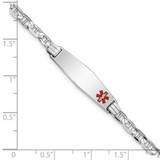 14K White Gold Medical Solid Chain/Solid Plate 26x7mm Soft Diamond Shape Off-Center Red Enamel Anchor Link 7 inch ID Bracelet - XM-EA105C42-4158