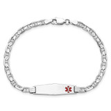 14K White Gold Medical Solid Chain/Solid Plate 26x7mm Soft Diamond Shape Off-Center Red Enamel Anchor Link 7 inch ID Bracelet - XM-EA105C42-4158