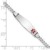 14K White Gold Medical Solid Chain/Solid Plate 26x7mm Soft Diamond Shape Off-Center Red Enamel Flat Curb Link 7 inch ID Bracelet - XM-2BD6FEDF-6611