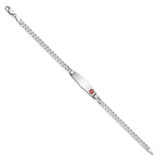 14K White Gold Medical Solid Chain/Solid Plate 26x7mm Soft Diamond Shape Off-Center Red Enamel Flat Curb Link 8 inch ID Bracelet - XM-60E548F0-7112