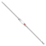 14K White Gold Medical Solid Chain/Solid Plate 26x7mm Soft Diamond Shape Off-Center Red Enamel Flat Curb Link 8 inch ID Bracelet - XM-8DA23660-3889