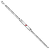 14K White Gold Medical Solid Chain/Solid Plate 37x6mm Centered Red Enamel Flat Curb Link 8 inch ID Bracelet