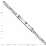 14K White Gold Medical Solid Chain/Solid Plate 37x6mm Centered Red Enamel Flat Curb Link 8 inch ID Bracelet