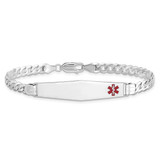14K White Gold Medical Solid Chain/Solid Plate Soft Diamond Shape 37x9mm Off-Center Red Enamel Flat Curb Link 7 inch ID Bracelet