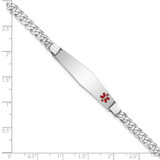 14K White Gold Medical Solid Chain/Solid Plate Soft Diamond Shape 37x9mm Off-Center Red Enamel Flat Curb Link 7 inch ID Bracelet
