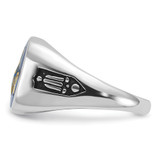 14k White Gold Men's Polished and Grooved with Black Enamel and Imitation Blue Spinel Masonic Ring