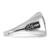 14k White Gold Men's Polished and Grooved with Black Enamel and Imitation Blue Spinel Masonic Ring