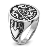 14k White Gold Men's Polished and Grooved with Black Enamel Masonic Ring - Y4-53C43481-2745