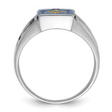 14k White Gold Men's Polished and Textured with Black Enamel and Imitation Blue Spinel Masonic Ring - Y4-1AB89BB8-2626